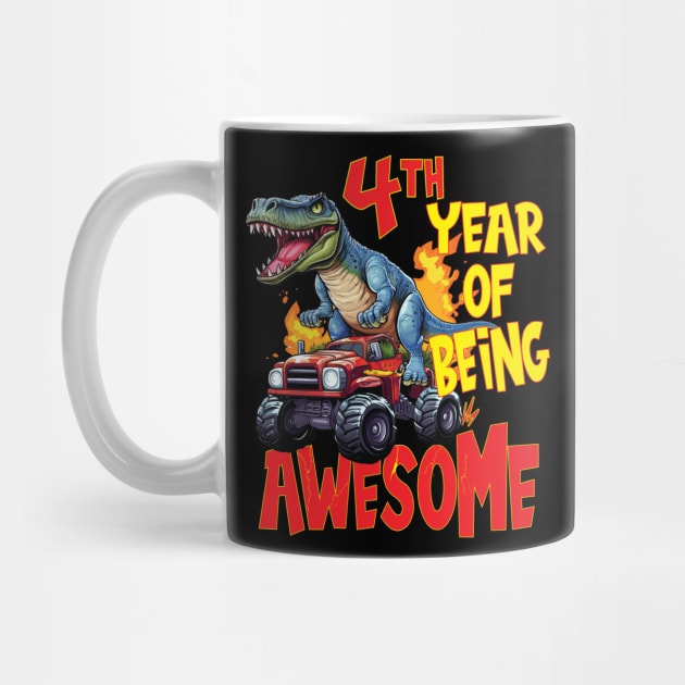 4th Year of Being Awesome 4yr Birthday Truck Dinosaur Boy Girl 4 Years Old by Envision Styles